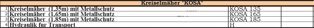 KOSA Preisliste